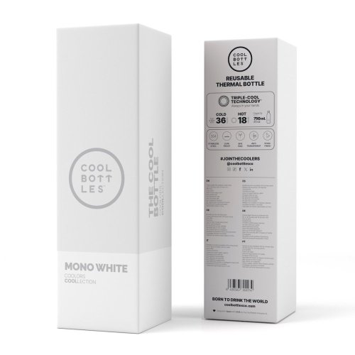 Termo fľaša z nerezovej ocele COOL BOTTLES Mono White trojvrstvová 750 ml