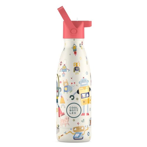 Detská termo fľaša z nerezovej ocele COOL BOTTLES Kids Messy Robots trojvrstvová 350 ml 3D