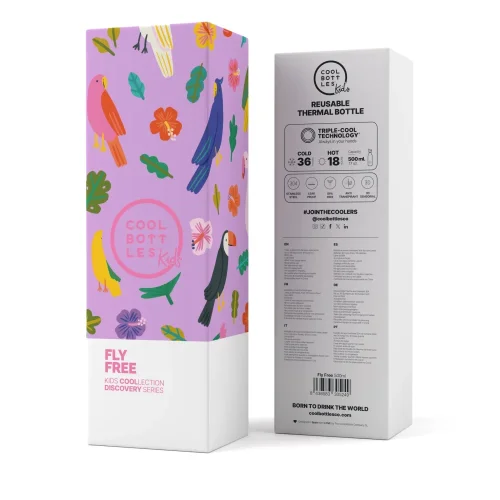 Detská termo fľaša z nerezovej ocele COOL BOTTLES Kids Fly Free trojvrstvová 500 ml 3D