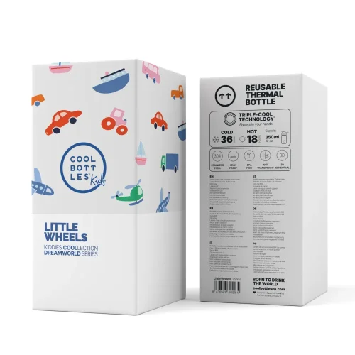 Detská nerezová termofľaša COOL BOTTLES Kiddie Little Wheels 350 ml 3D
