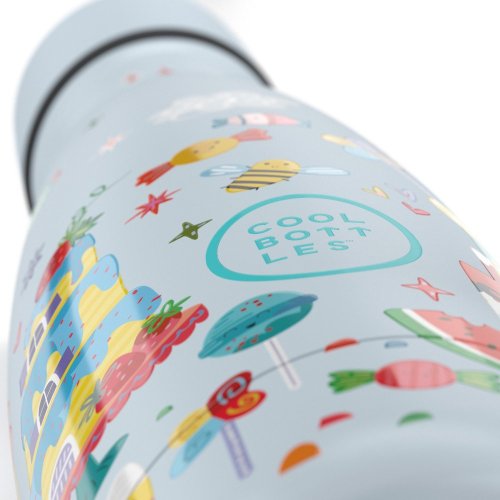 Detská termo fľaša z nerezovej ocele COOL BOTTLES Kids Candy Land trojvrstvová 350 ml 3D