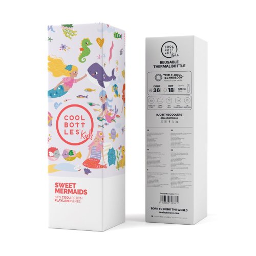 Detská termo fľaša z nerezovej ocele COOL BOTTLES Kids Sweet Mermaids trojvrstvová 350 ml 3D