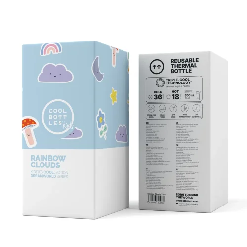 Detská nerezová termofľaša COOL BOTTLES Kiddie Rainbow Clouds 350 ml 3D