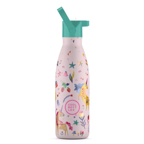 Detská termo fľaša z nerezovej ocele COOL BOTTLES Kids Funny Unicorns trojvrstvová 350 ml 3D