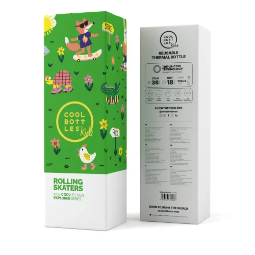 Detská termo fľaša z nerezovej ocele COOL BOTTLES Kids Rolling Skaters trojvrstvová 500 ml 3D