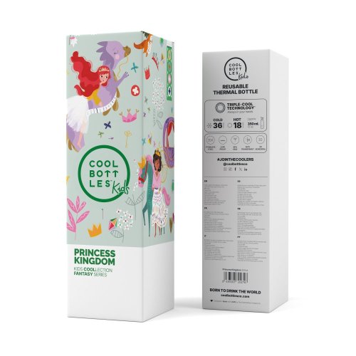 Detská termo fľaša z nerezovej ocele COOL BOTTLES Kids Princess Kingdom trojvrstvová 350 ml 3D