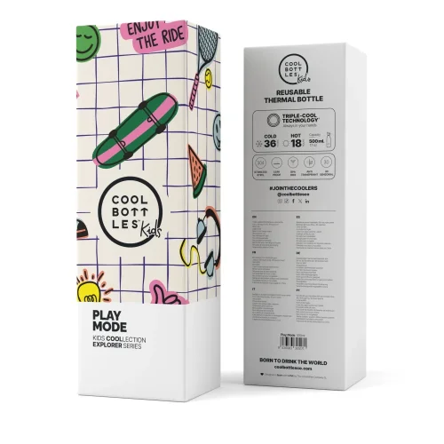 Detská termo fľaša z nerezovej ocele COOL BOTTLES Kids Play Mode trojvrstvová 500 ml 3D