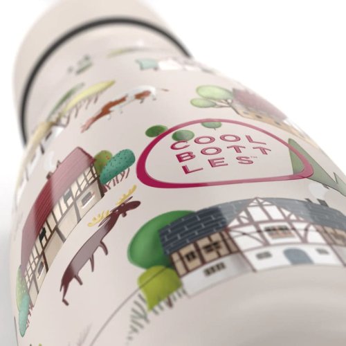 Detská termo fľaša z nerezovej ocele COOL BOTTLES Kids Tudor Village trojvrstvová 350 ml 3D