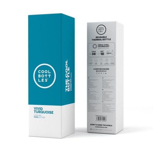 Termo fľaša z nerezovej ocele COOL BOTTLES Vivid Turquoise trojvrstvová 500 ml