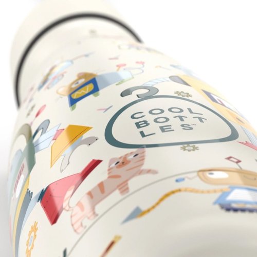 Detská termo fľaša z nerezovej ocele COOL BOTTLES Kids Messy Robots trojvrstvová 350 ml 3D