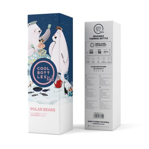 Detská termo fľaša z nerezovej ocele COOL BOTTLES Kids Polar Bears trojvrstvová 350 ml 3D