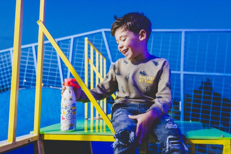 Detská termo fľaša z nerezovej ocele COOL BOTTLES Kids Messy Robots trojvrstvová 350 ml 3D