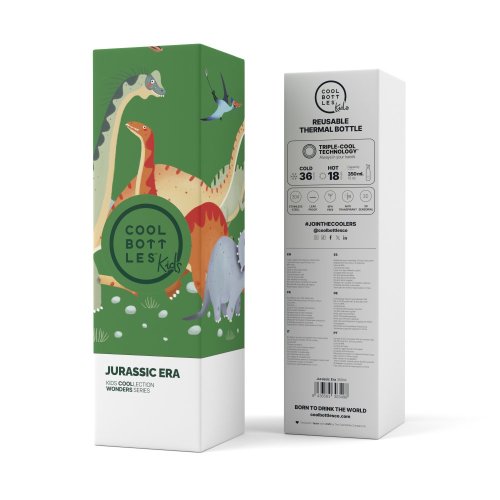 Detská termo fľaša z nerezovej ocele COOL BOTTLES Kids Jurassic Era trojvrstvová 350 ml 3D