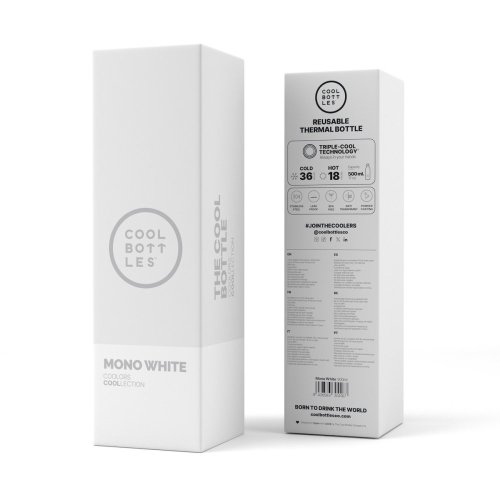 Termo fľaša z nerezovej ocele COOL BOTTLES Mono White trojvrstvová 500 ml