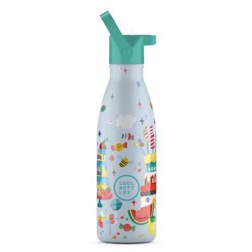 Detská termo fľaša z nerezovej ocele COOL BOTTLES Kids Candy Land trojvrstvová 350 ml 3D