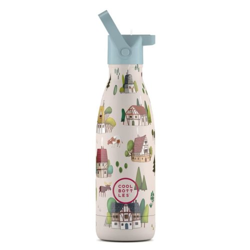 Detská termo fľaša z nerezovej ocele COOL BOTTLES Kids Tudor Village trojvrstvová 350 ml 3D