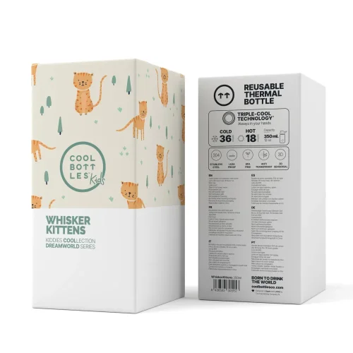 Detská nerezová termofľaša COOL BOTTLES Kiddie Whisker Kittens 350 ml 3D