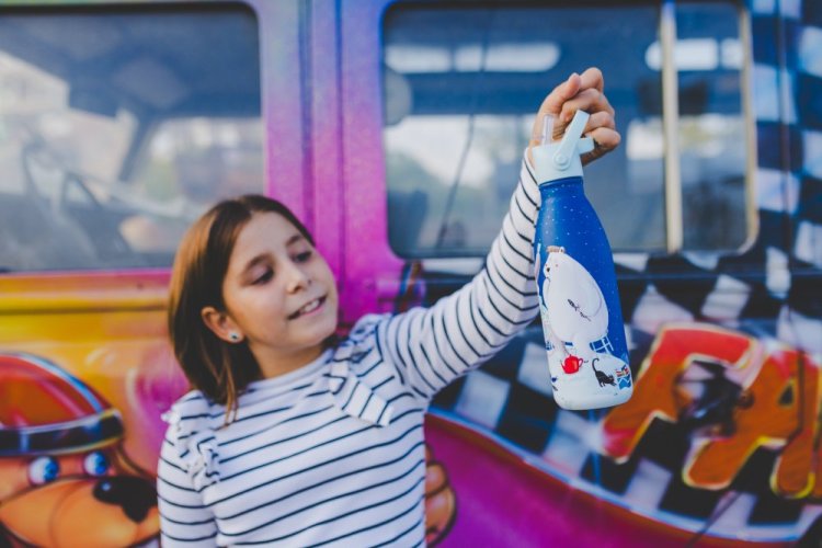 Detská termo fľaša z nerezovej ocele COOL BOTTLES Kids Polar Bears trojvrstvová 350 ml 3D