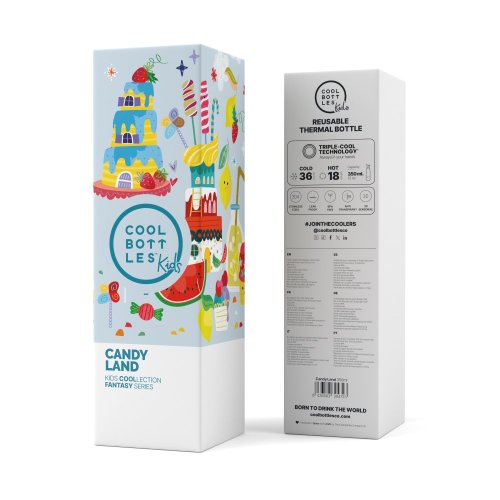 Detská termo fľaša z nerezovej ocele COOL BOTTLES Kids Candy Land trojvrstvová 350 ml 3D